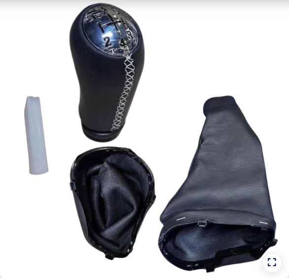 POMO PERILLA CON FUNDA PALANCA CAMBIOS RENAULT LOGAN SANDERO STEPWAY(MODELOS 2016 EN ADELANTE) EN CUERO HILO BLANCO